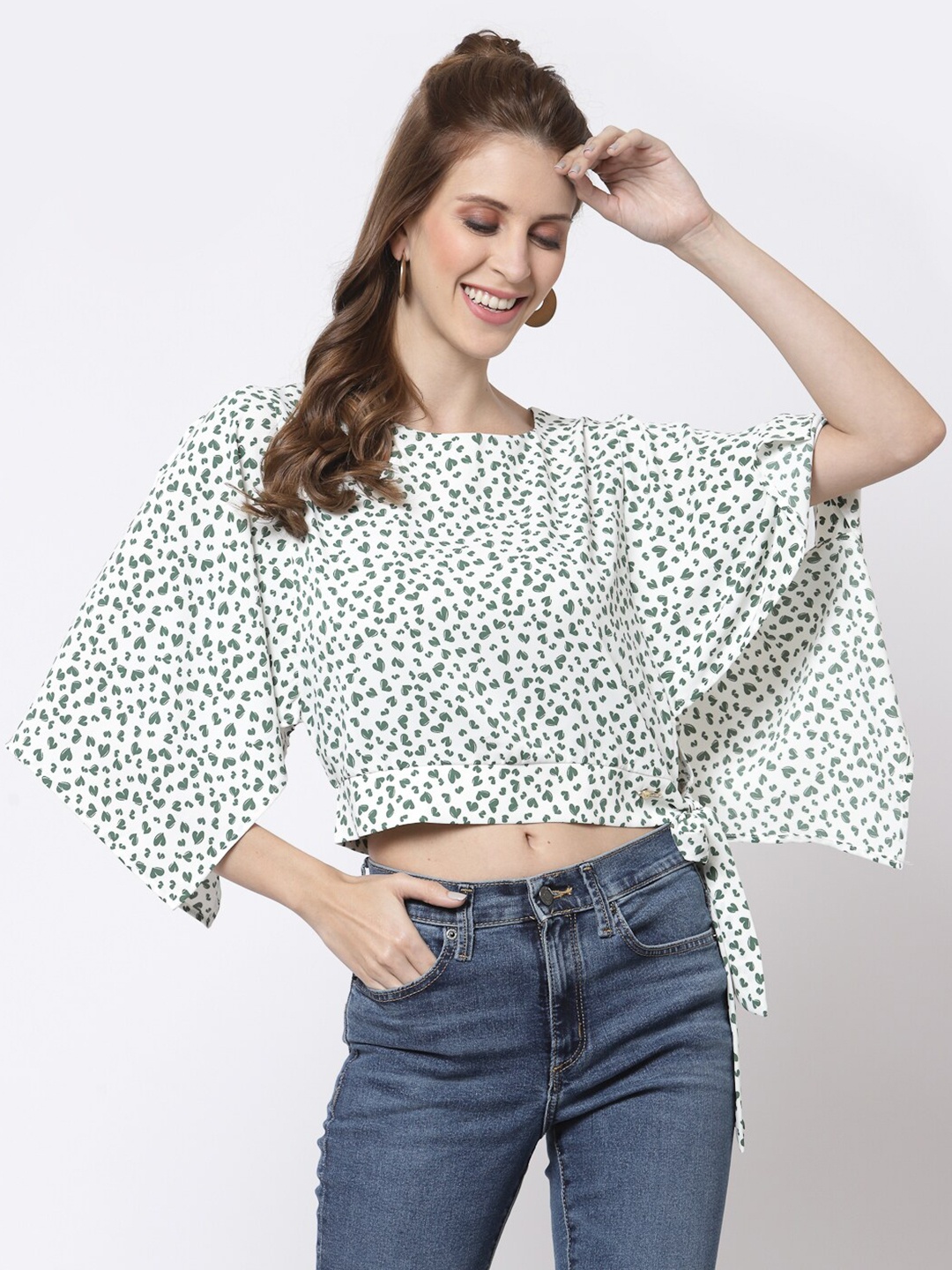 

Juelle Geometric Printed Crop Top, Green