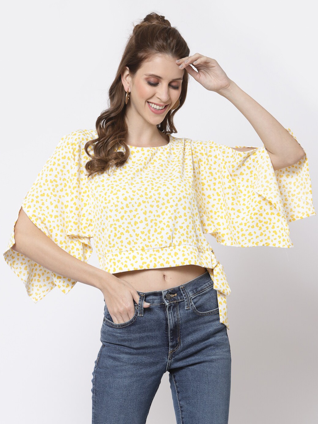 

Juelle Printed Waist Tie Ups Crop Top, Yellow