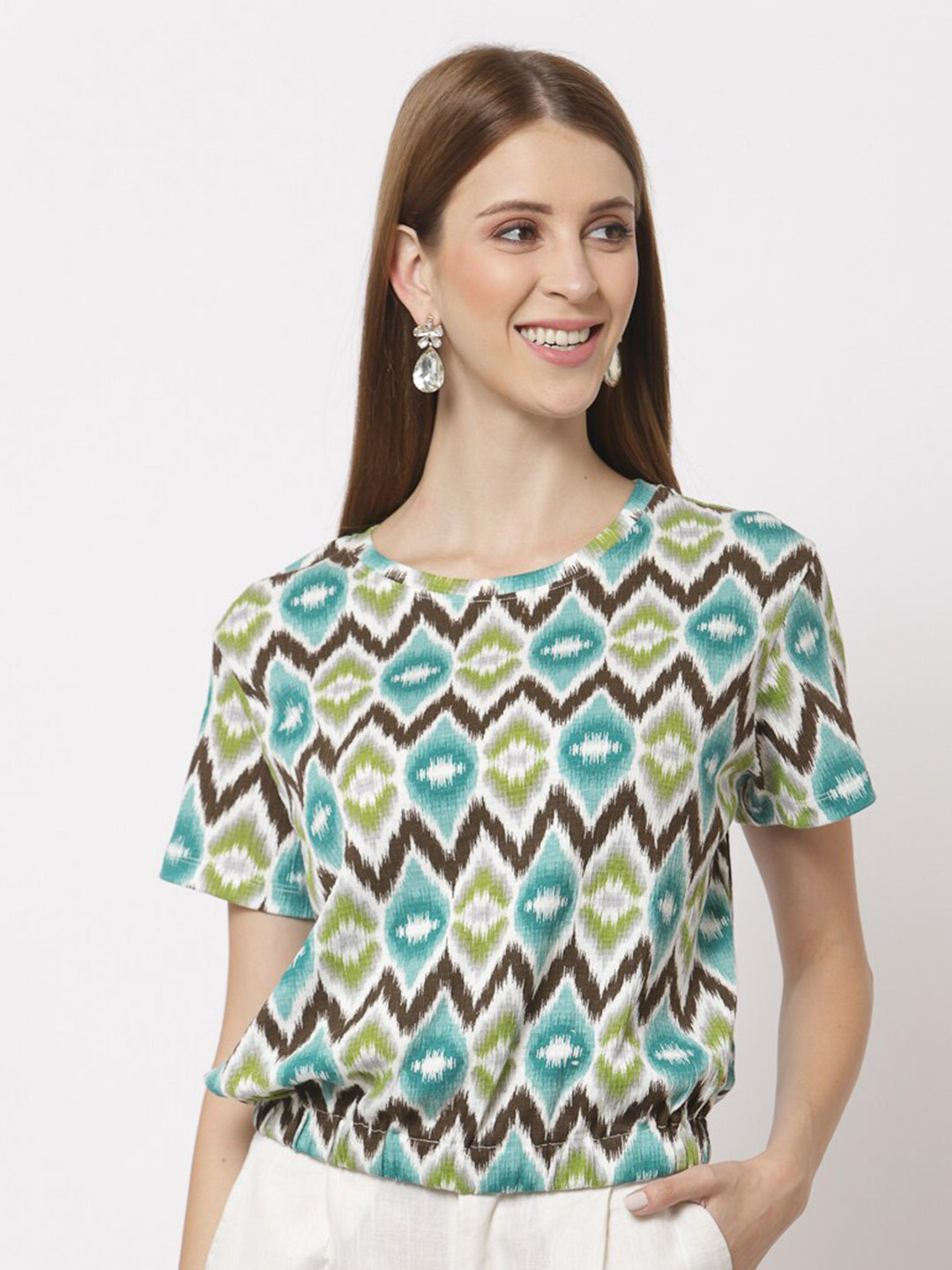 

Juelle Geometric Print Top, Green