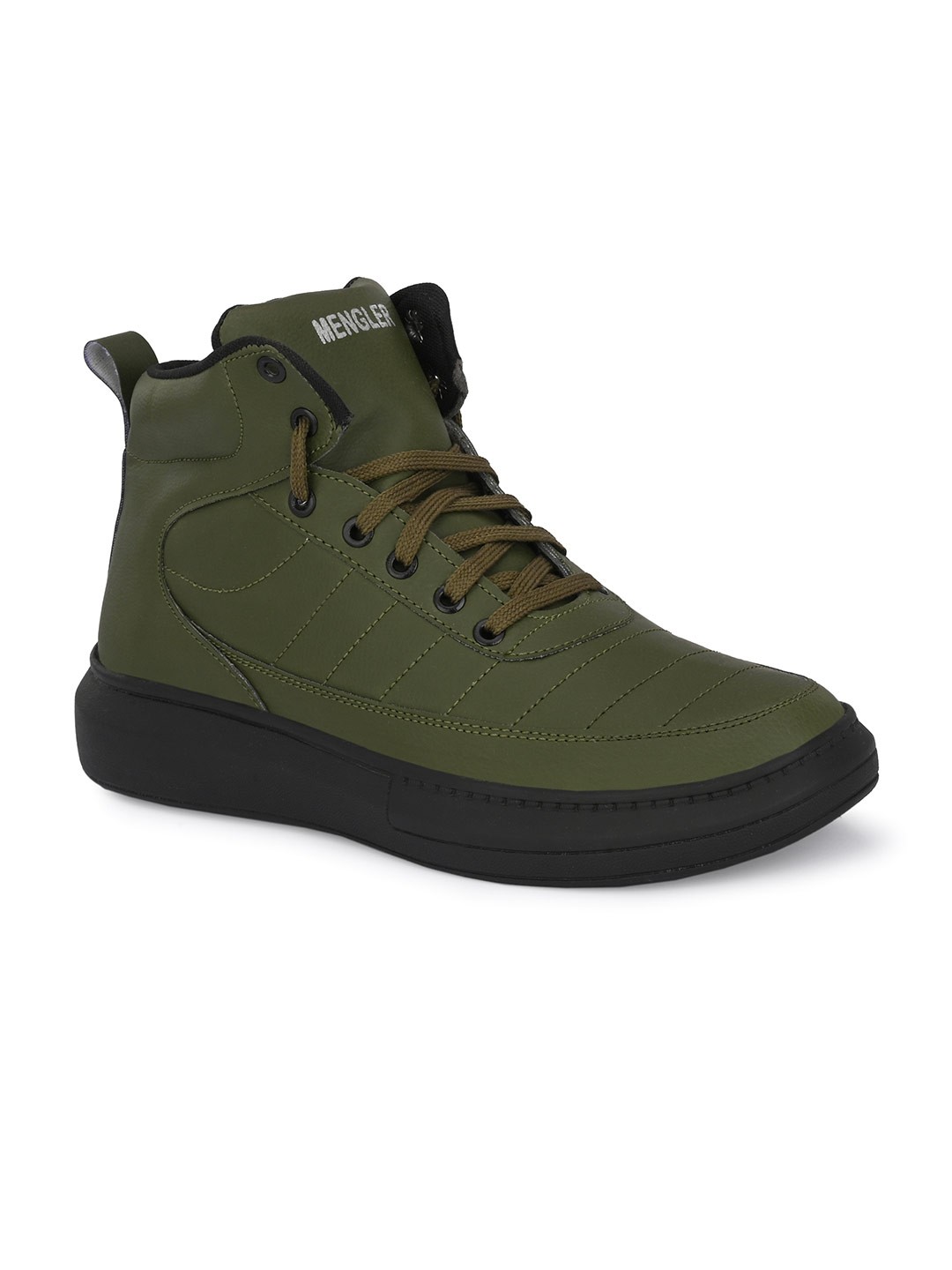 

MENGLER Men Mid-Top Lace-Up Sneakers, Olive