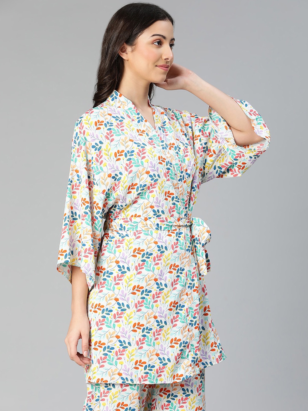 

Oxolloxo Women Printed Pure Cotton Night suit, White