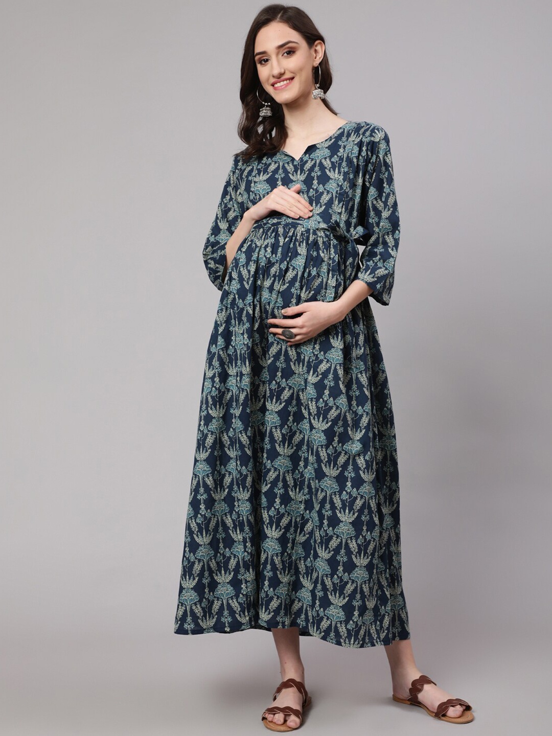 

Nayo Floral Maternity Cotton Maxi Dress, Blue