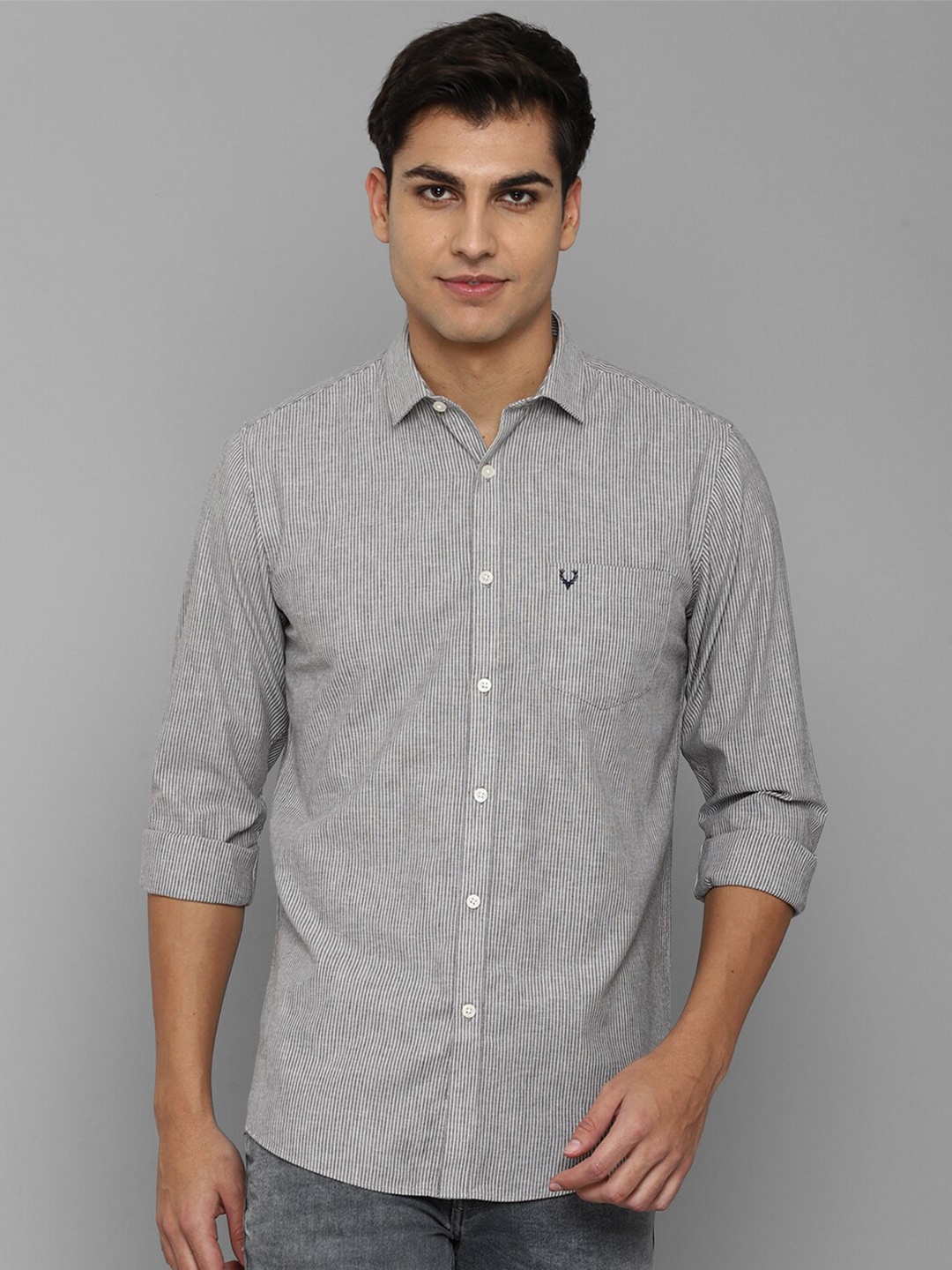 

Allen Solly Men Slim Fit Striped Cotton Casual Shirt, Grey