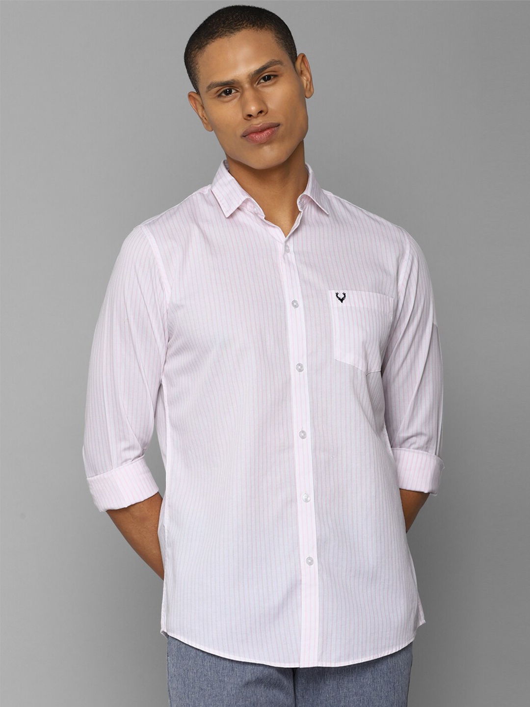 

Allen Solly Men Slim Fit Striped Cotton Casual Shirt, Pink