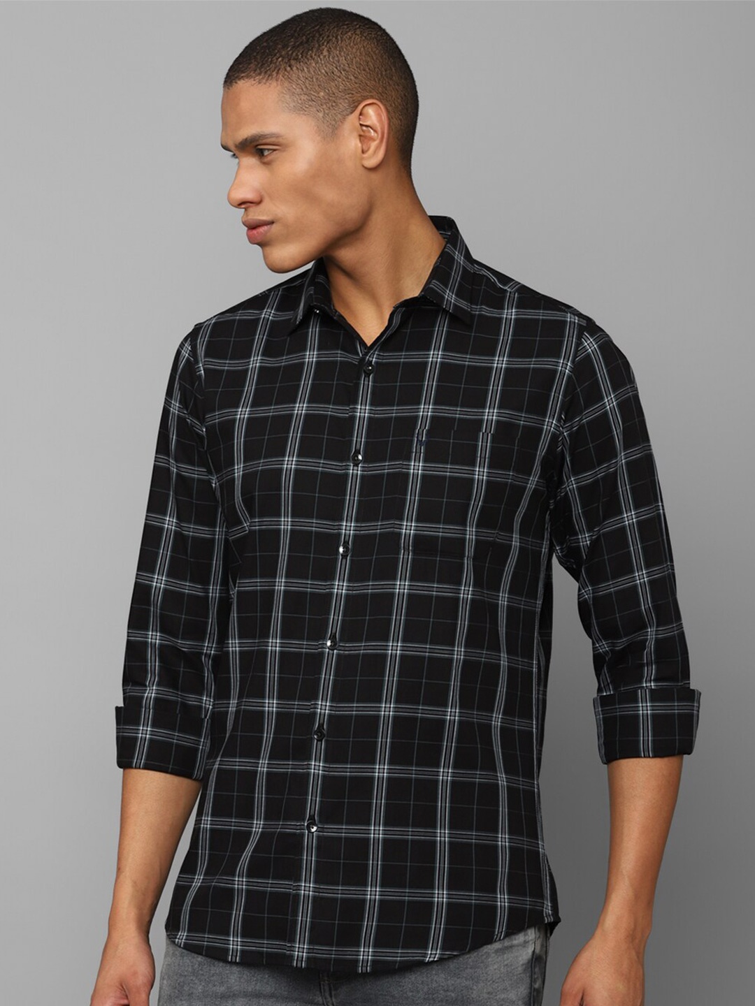 

Allen Solly Men Slim Fit Checked Pure Cotton Casual Shirt, Black