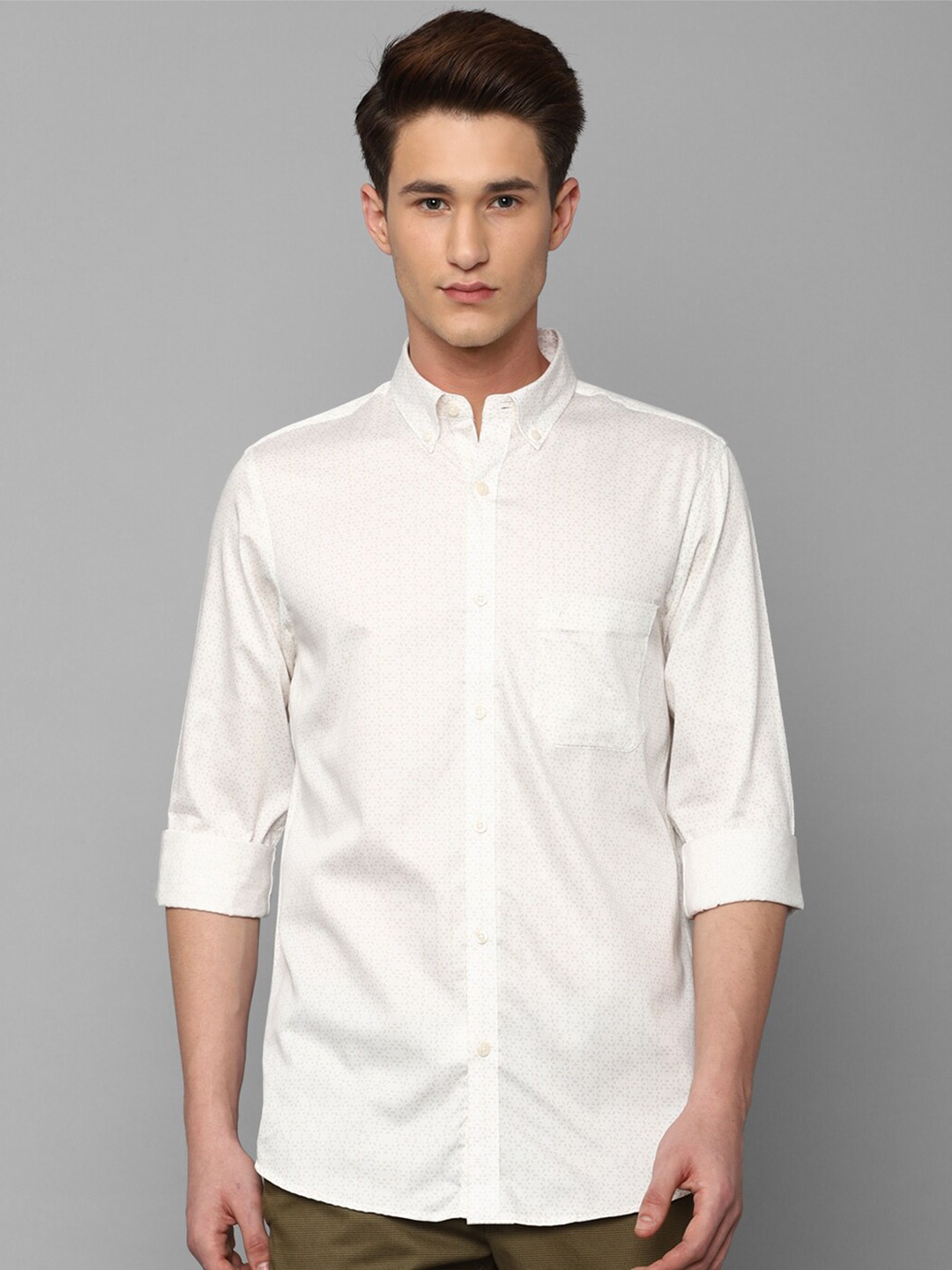 

Allen Solly Men Slim Fit Printed Pure Cotton Casual Shirt, Cream
