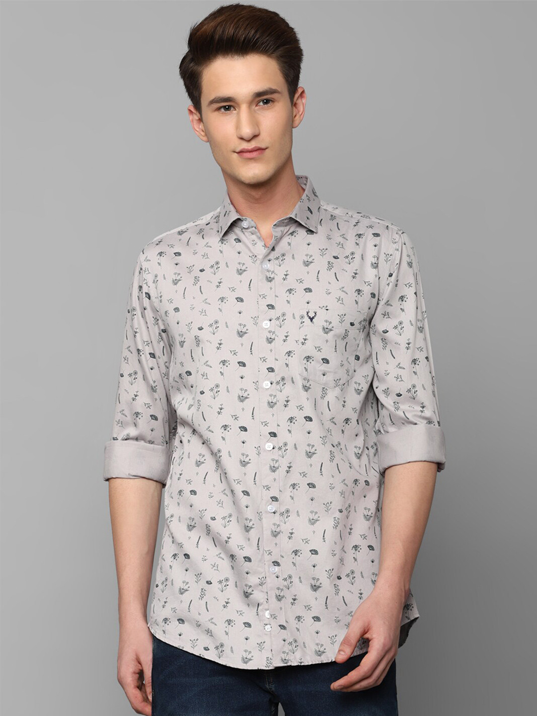 

Allen Solly Men Slim Fit Floral Printed Cotton Casual Shirt, Grey