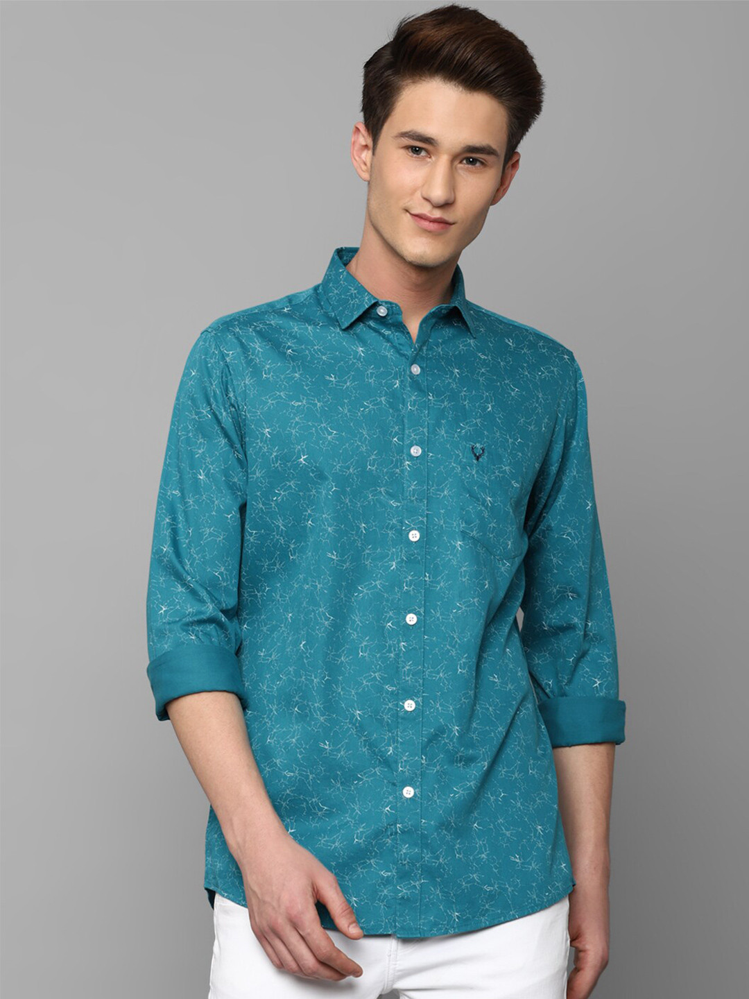 

Allen Solly Men Slim Fit Printed Pure Cotton Casual Shirt, Blue