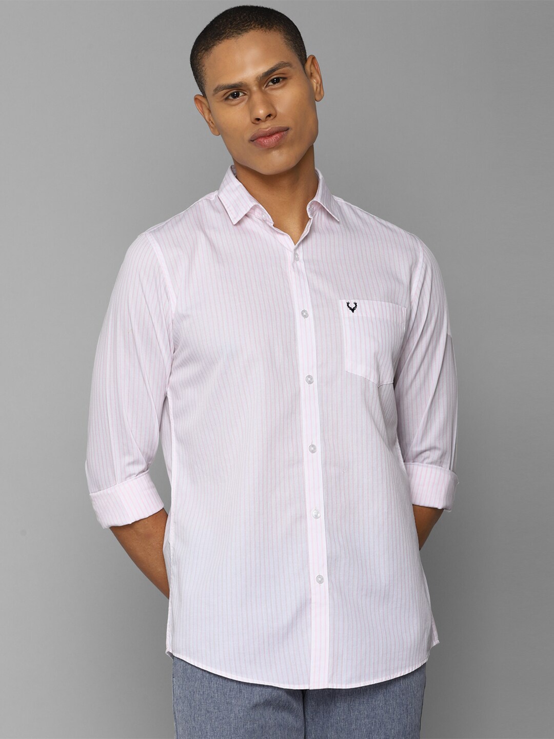 

Allen Solly Men Slim Fit Striped Pure Cotton Casual Shirt, White