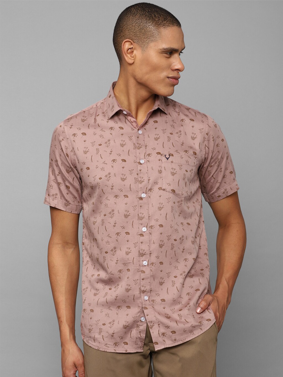 

Allen Solly Men Floral Printed Cotton Slim Fit Casual Shirt, Peach