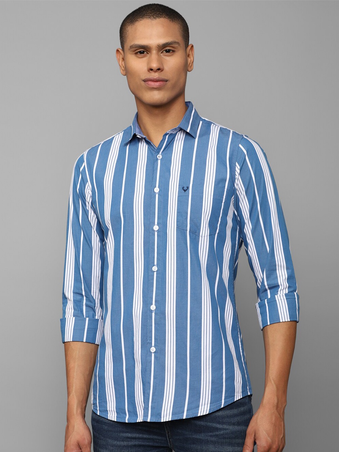 

Allen Solly Men Striped Cotton Slim Fit Casual Shirt, Turquoise blue