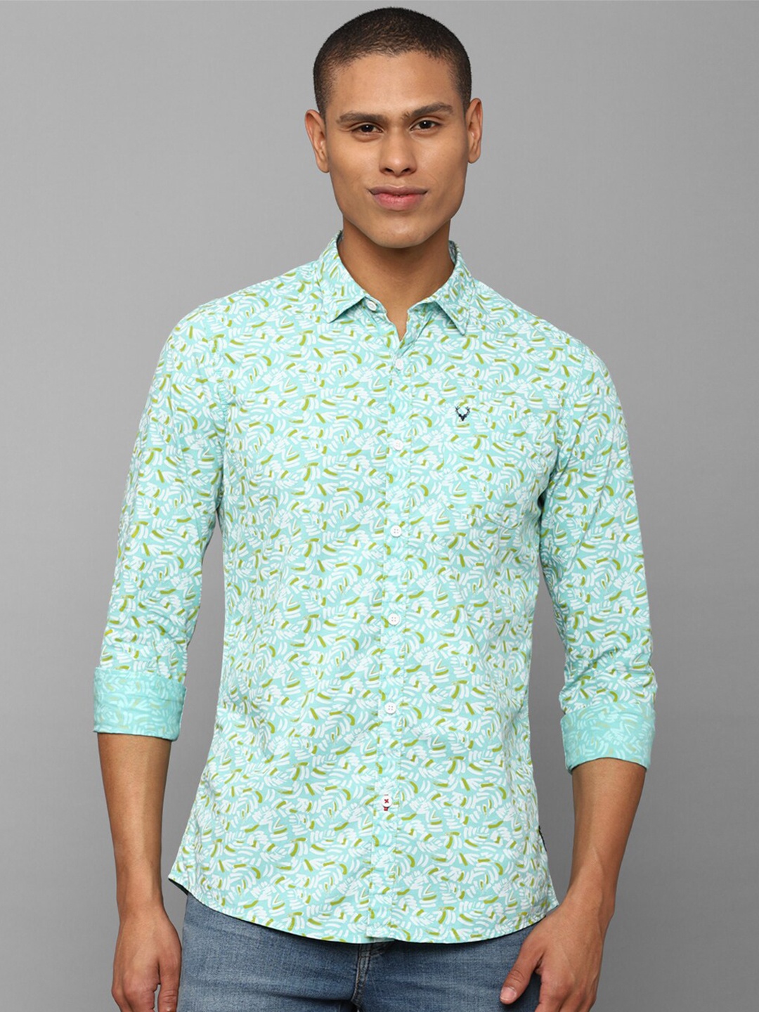 

Allen Solly Sport Men Printed Cotton Regular Fit Casual Shirt, Turquoise blue