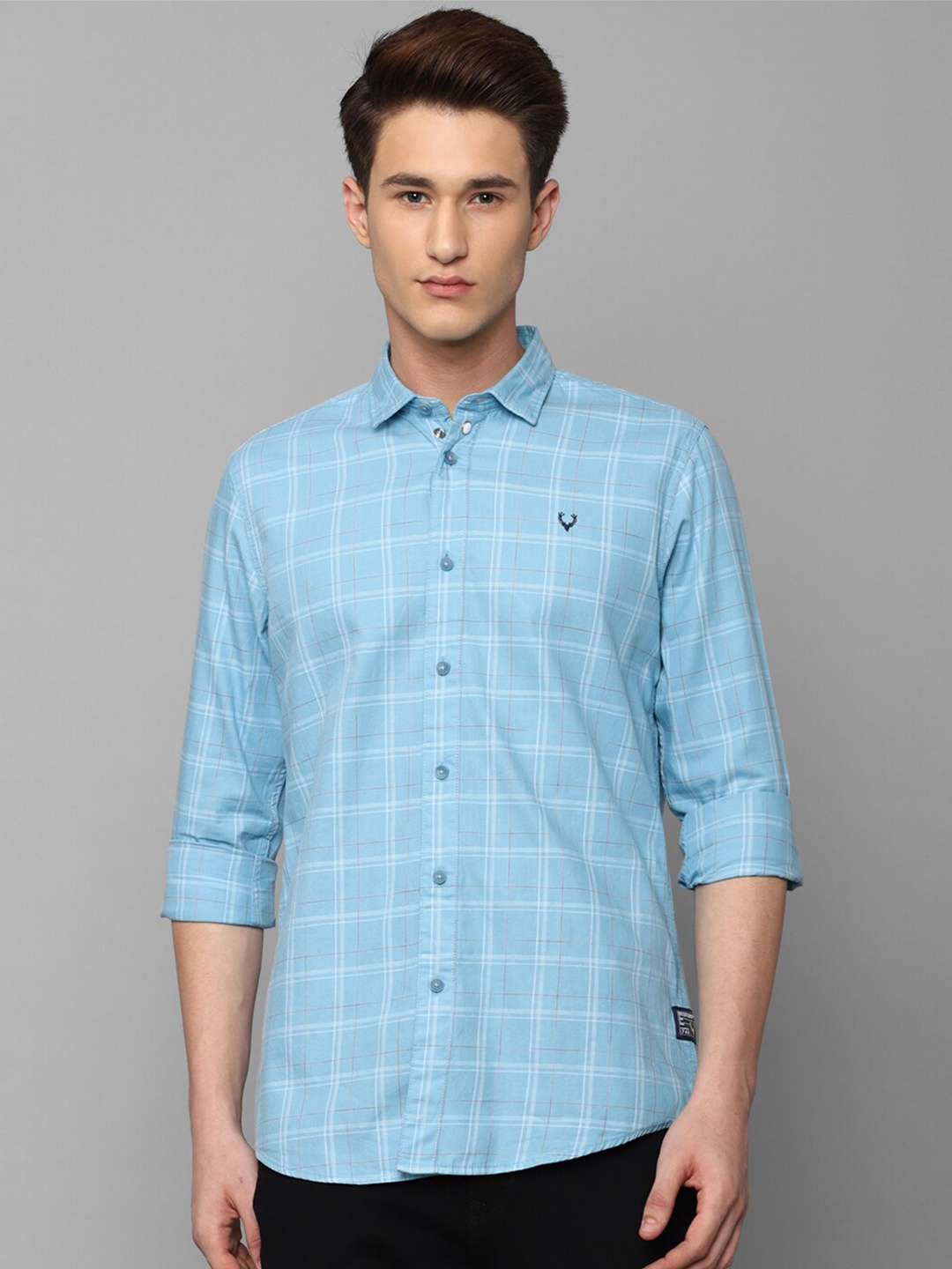 

Allen Solly Sport Men Checked Cotton Regular Fit Casual Shirt, Turquoise blue