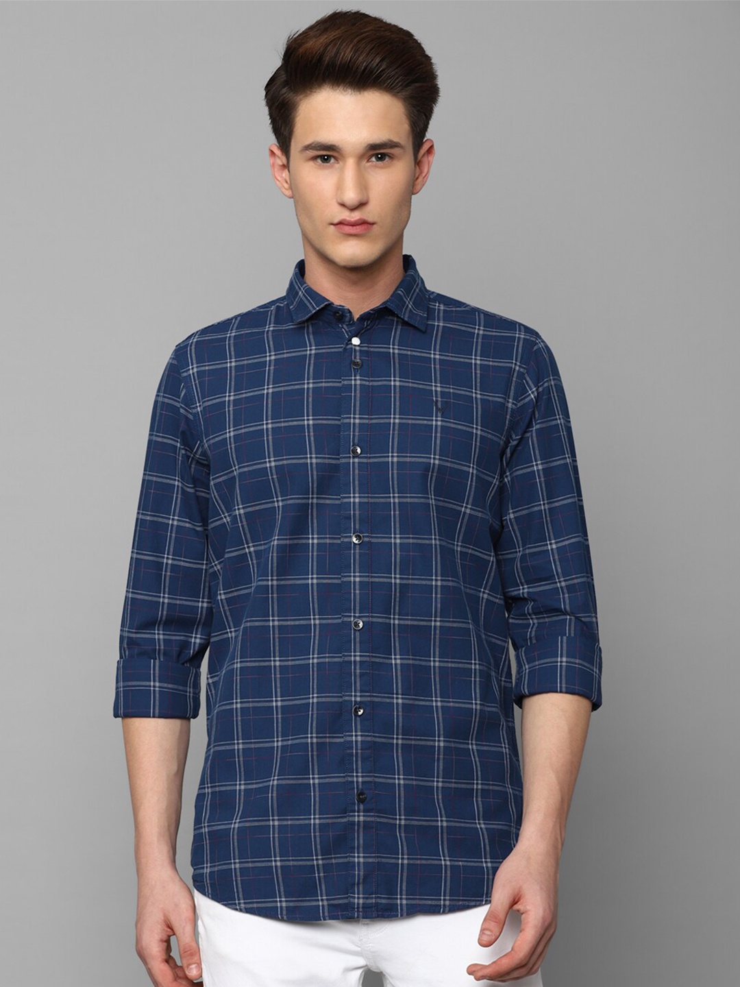 

Allen Solly Sport Men Checked Cotton Casual Shirt, Navy blue