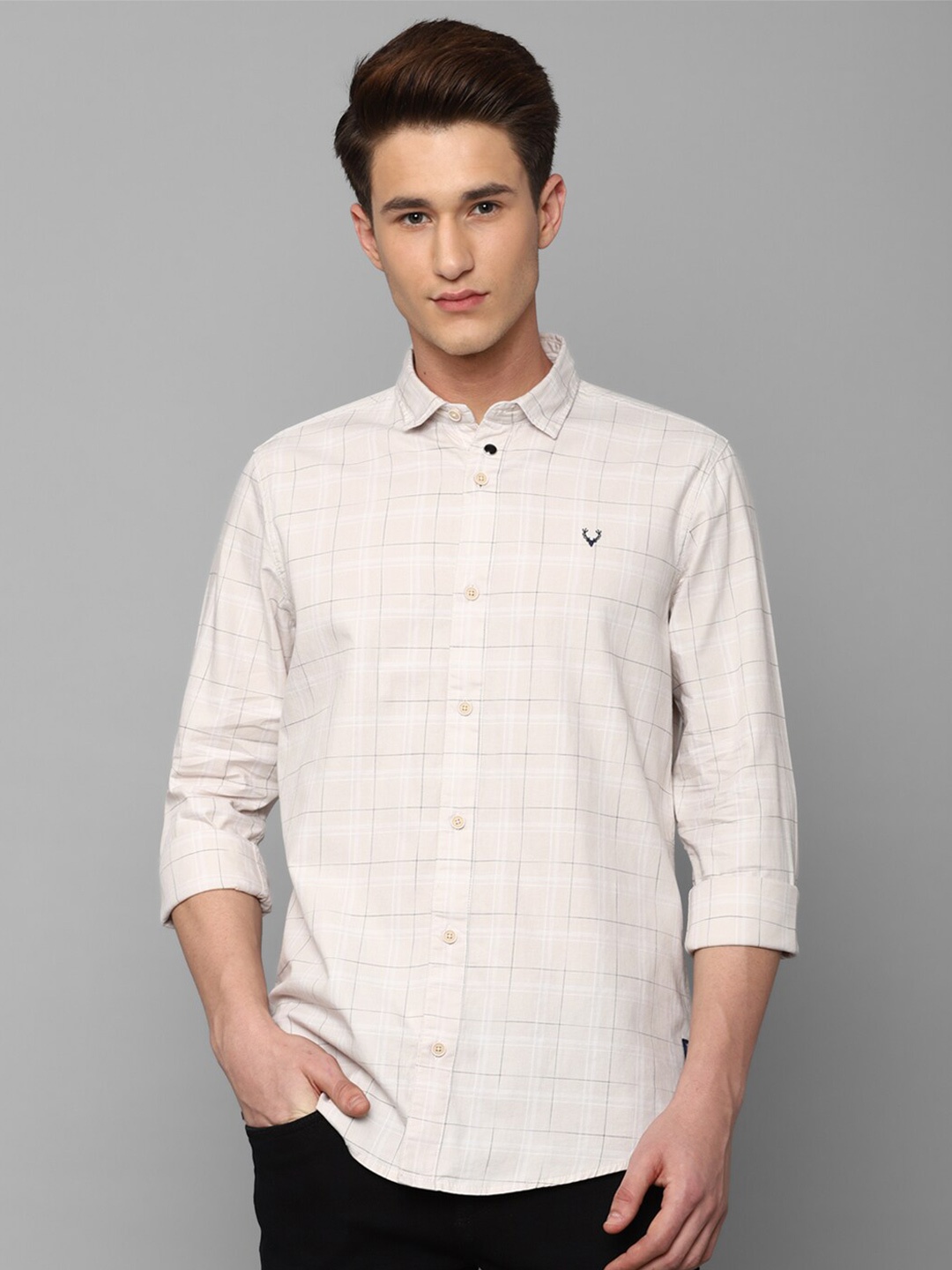

Allen Solly Sport Men Windowpane Checks Checked Pure Cotton Casual Shirt, Cream