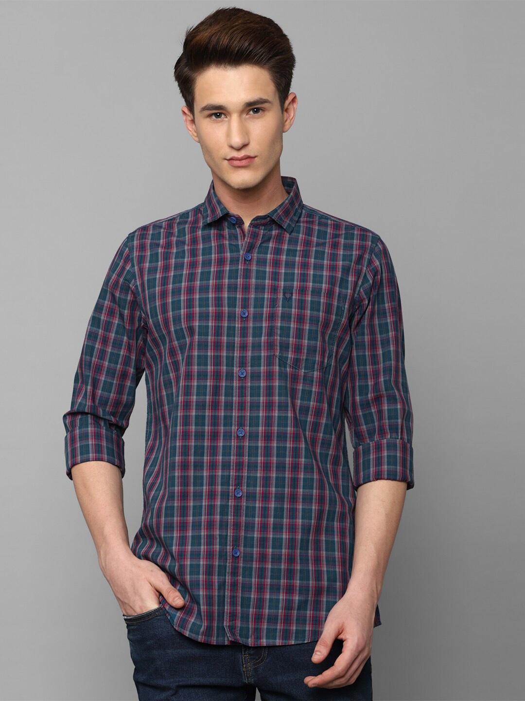 

Allen Solly Sport Men Tartan Checks Checked Pure Cotton Casual Shirt, Navy blue