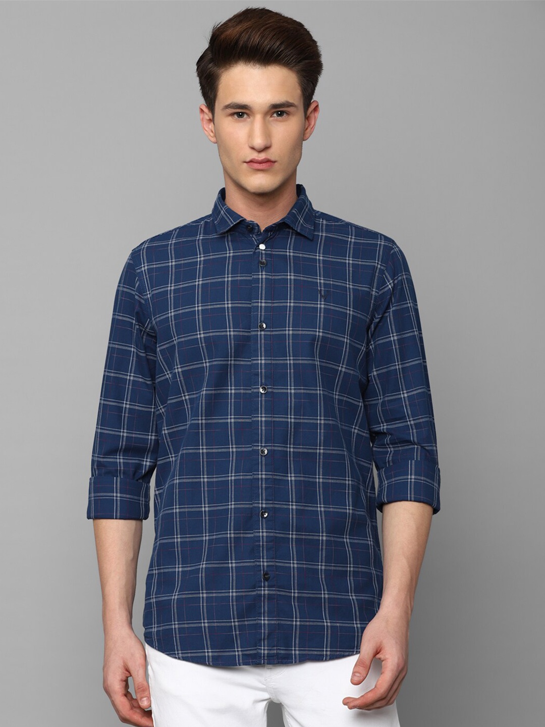 

Allen Solly Sport Men Tartan Checks Checked Pure Cotton Casual Shirt, Navy blue