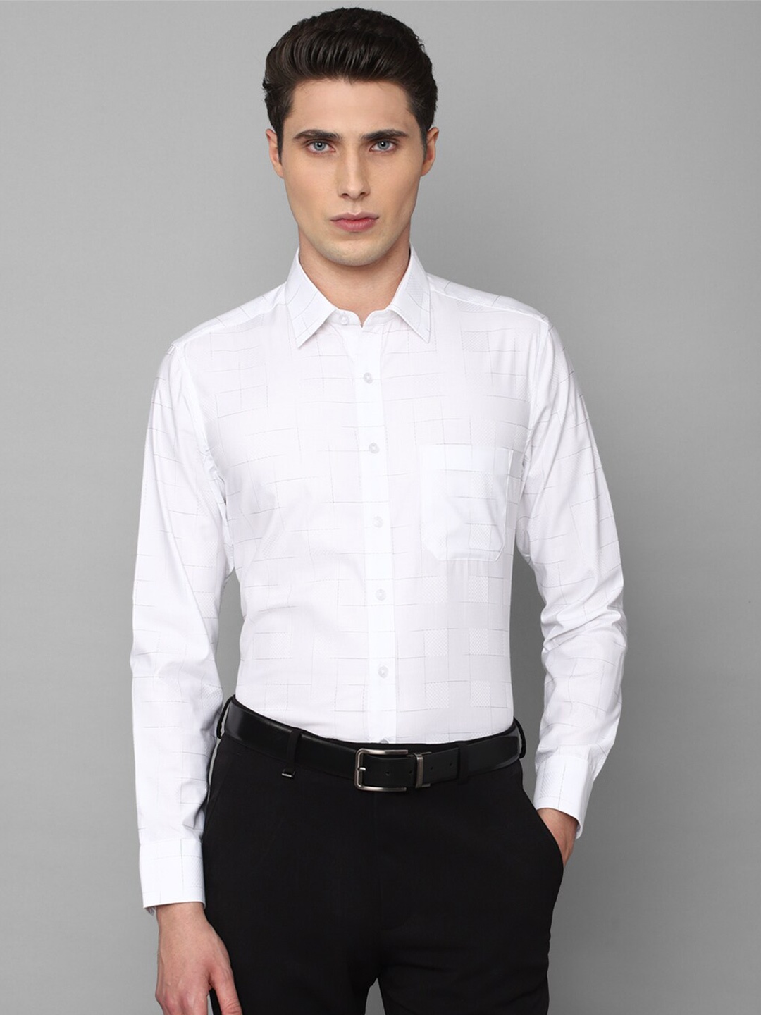 

Louis Philippe Men Slim Fit Floral Checked Formal Shirt, White