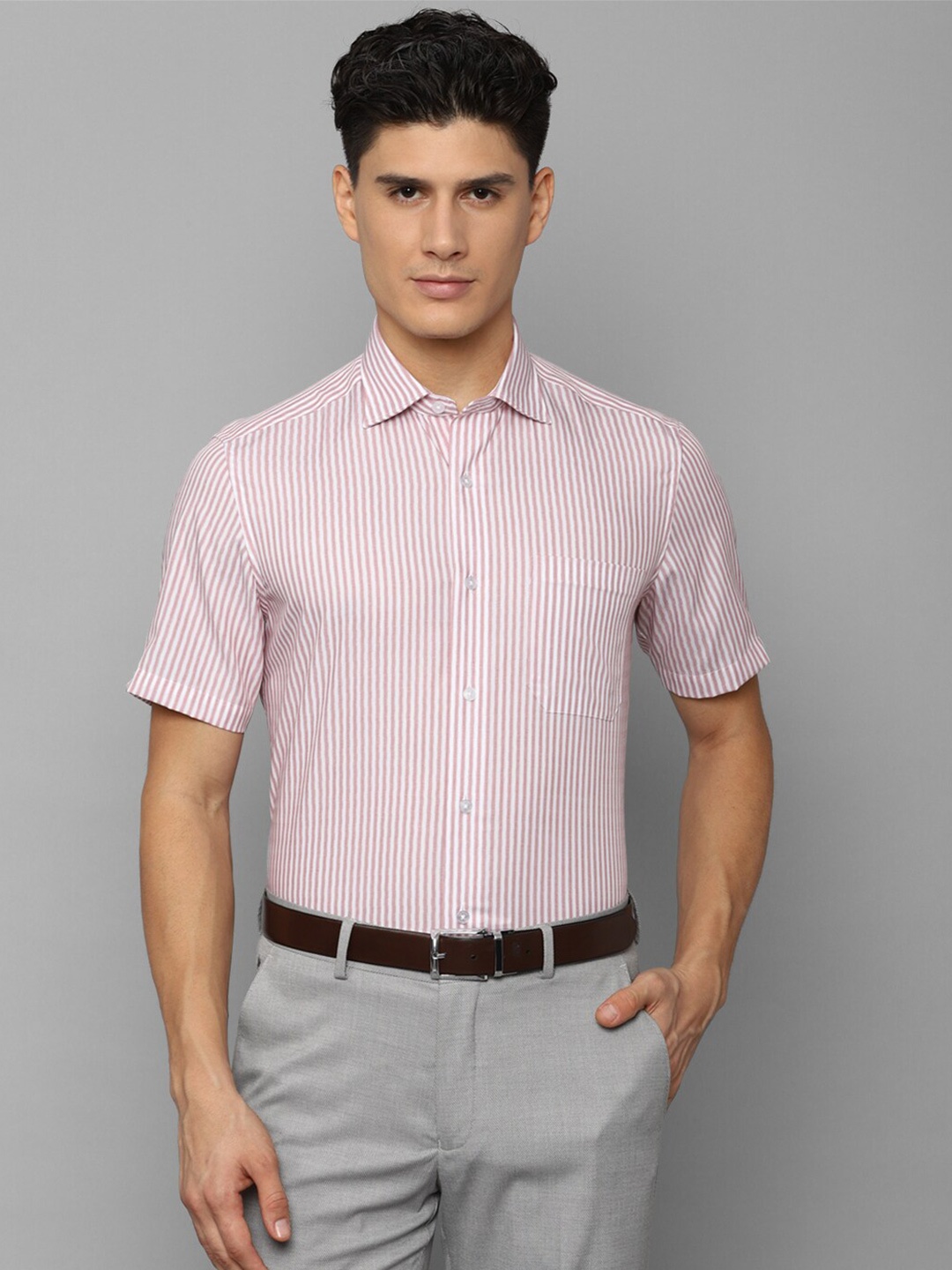 

Louis Philippe Men Slim Fit Striped Pure Cotton Formal Shirt, Pink