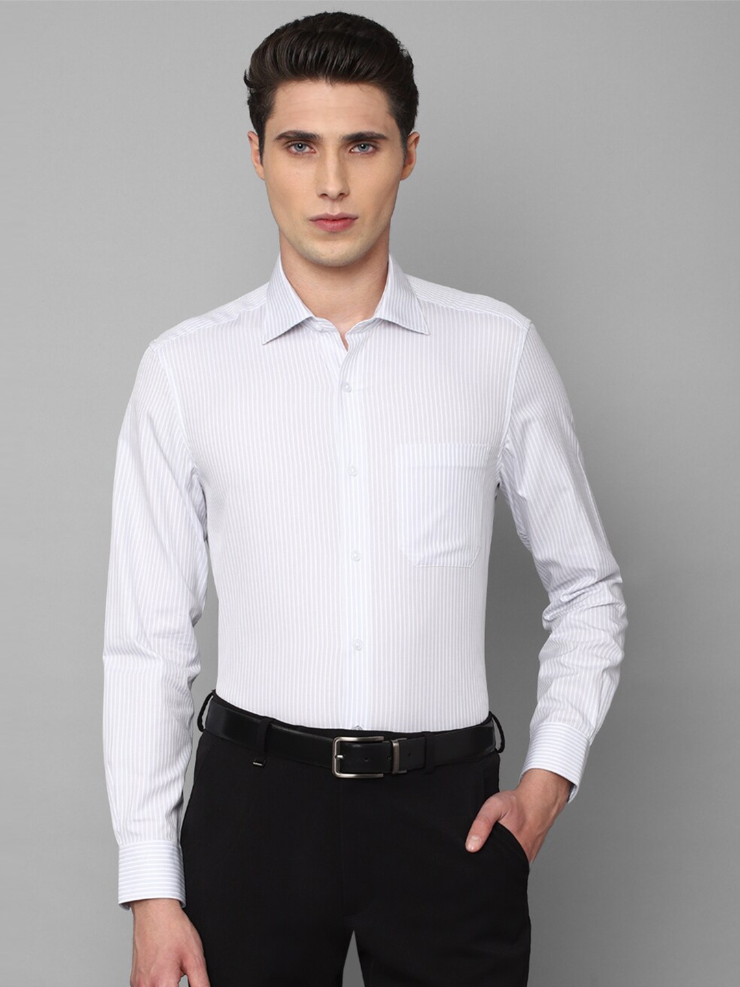 

Louis Philippe Men Slim Fit Striped Pure Cotton Formal Shirt, White