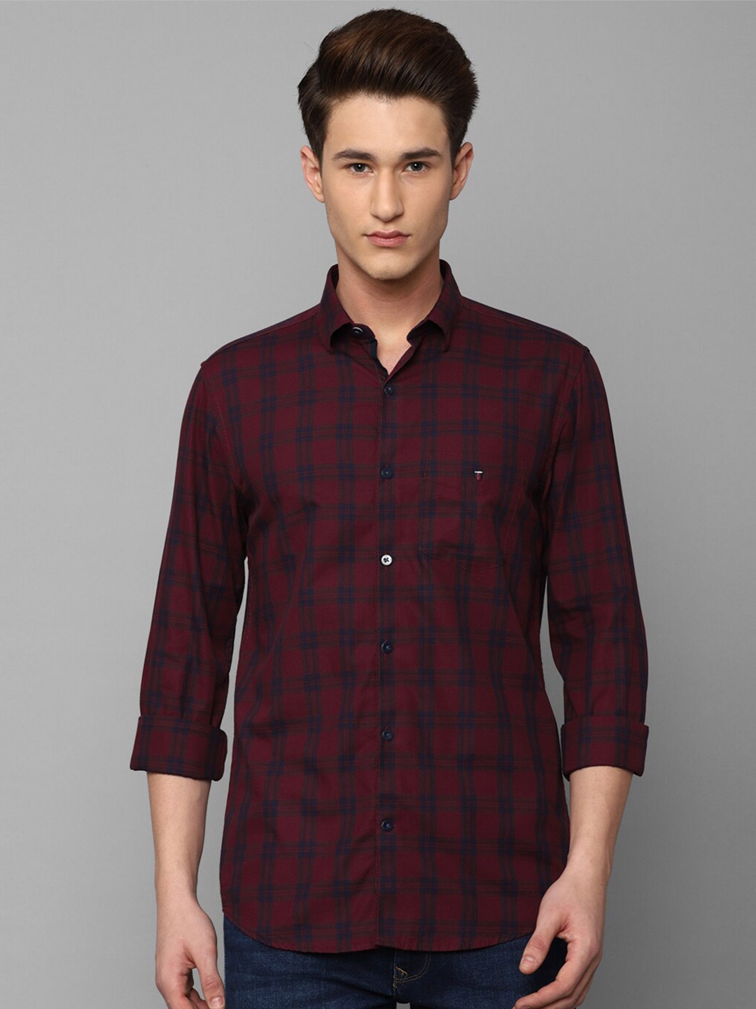

Louis Philippe Sport Men Slim Fit Tartan Checks Checked Cotton Casual Shirt, Maroon