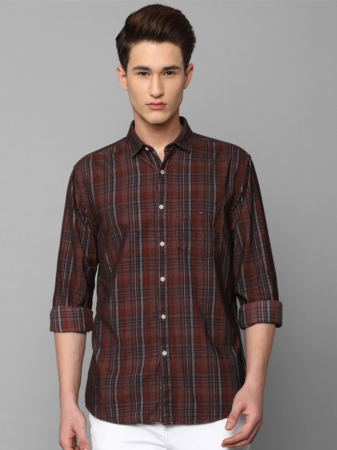 

Louis Philippe Sport Men Slim Fit Tartan Checks Checked Cotton Casual Shirt, Brown