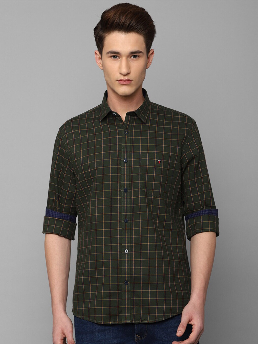 

Louis Philippe Sport Men Slim Fit Tartan Checks Casual Cotton Shirt, Olive