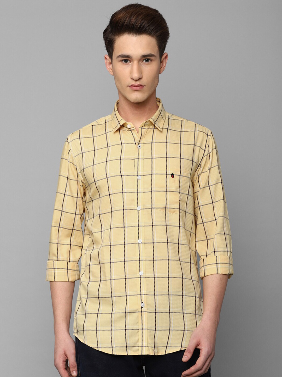 

Louis Philippe Sport Men Slim Fit Windowpane Checks Casual Shirt, Yellow