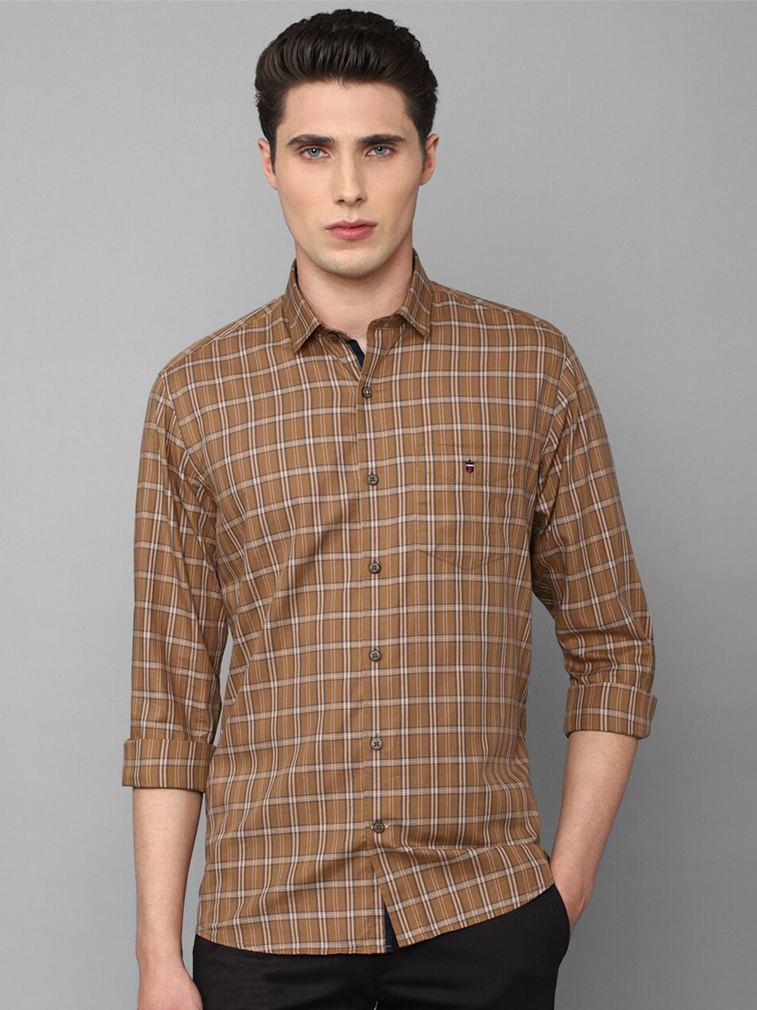 

Louis Philippe Sport Men Slim Fit Checks Casual Cotton Shirt, Brown