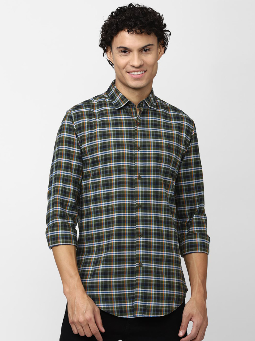 

Peter England Casuals Men Slim Fit Tartan Checks Checked Casual Shirt, Green