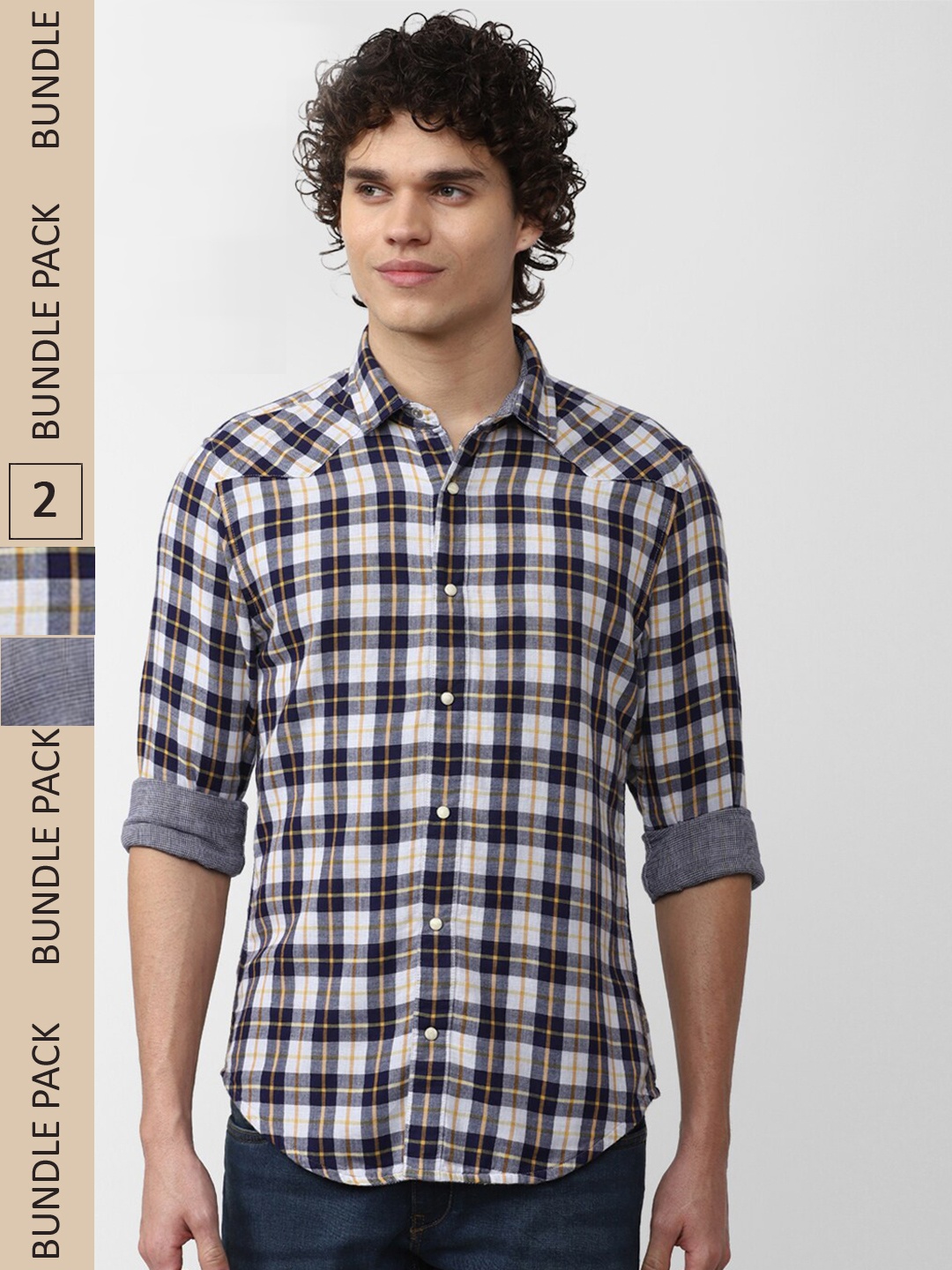 

Peter England Casuals Men Pack Of 2 Slim Fit Checked Pure Cotton Casual Shirt, Grey