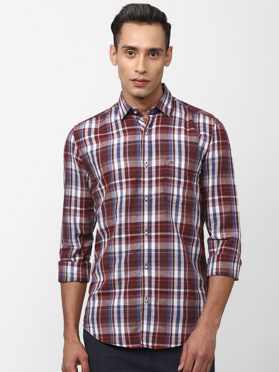 

Peter England Casuals Men Slim Fit Tartan Checks Cotton Casual Shirt, Maroon