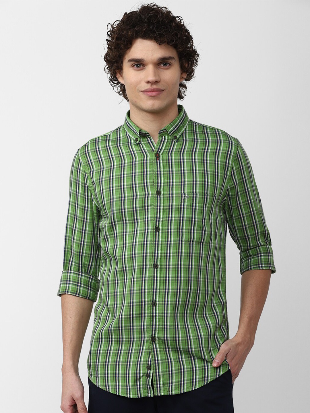 

Peter England Casuals Men Slim Fit Tartan Checked Casual Shirt, Green