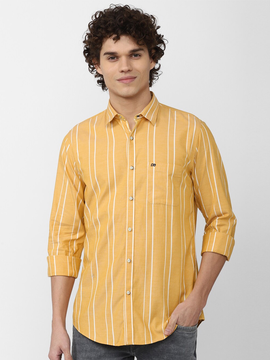 

Peter England Casuals Men Slim Fit Striped Casual Shirt, Yellow