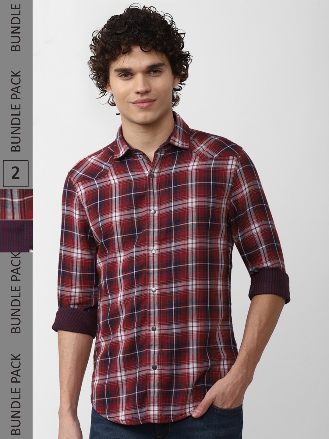 

Peter England Casuals Men Pack of 2 Slim Fit Tartan Checked Casual Shirt, Maroon