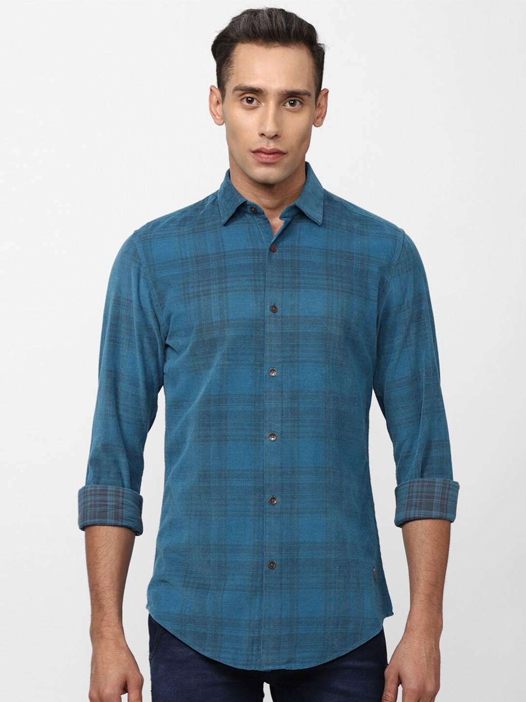 

Peter England Casuals Men Slim Fit Checked Casual Shirt, Blue