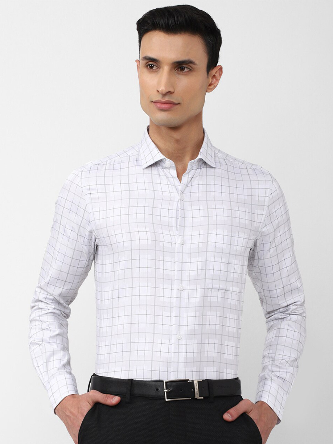 

Peter England Elite Men Slim Fit Grid Tattersall Checked Cotton Formal Shirt, White