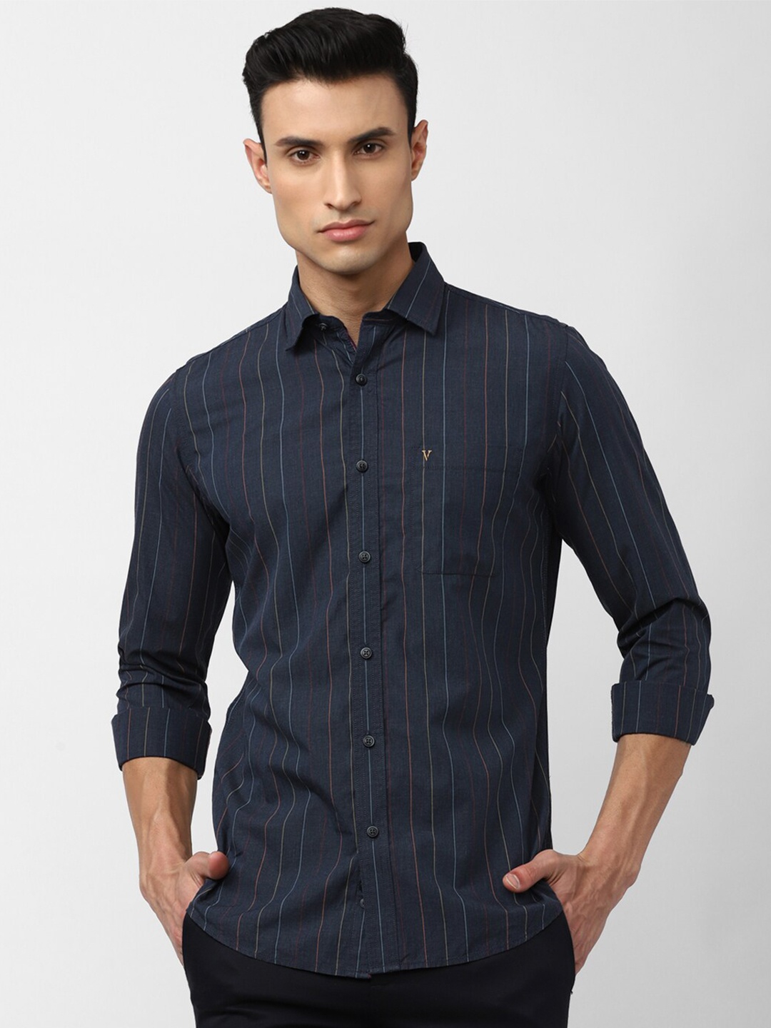 

Van Heusen Sport Men Comfort Slim Fit Striped Casual Cotton Shirt, Navy blue