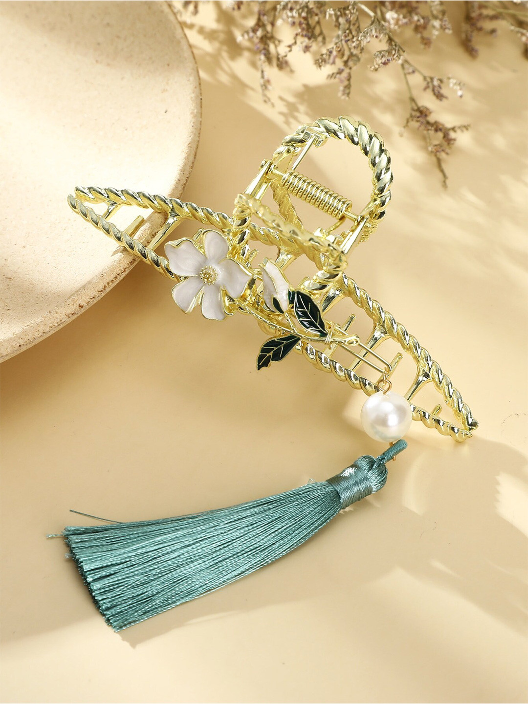 

VAGHBHATT Women Gold-Plated & White Claw Clip