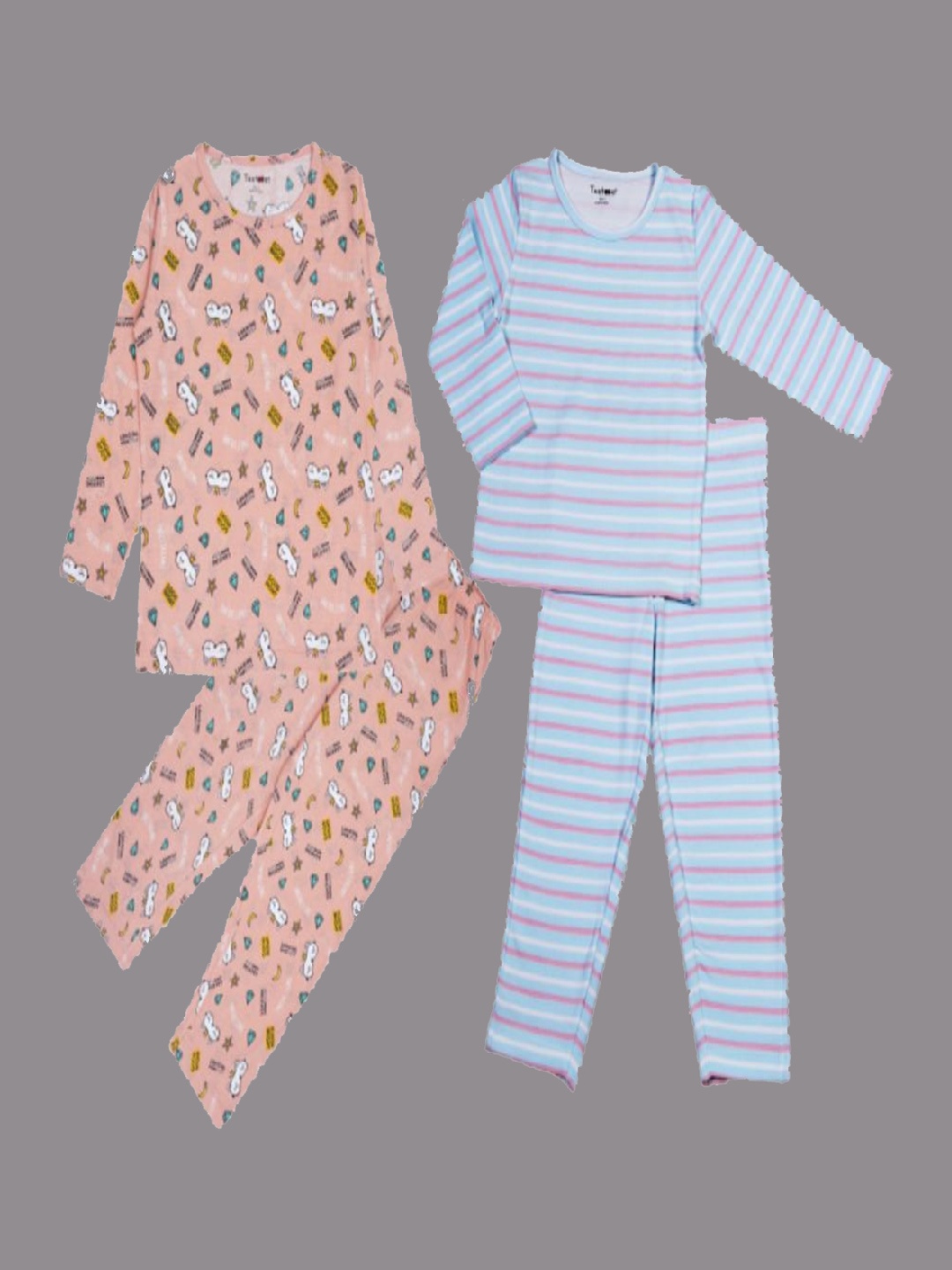 

Taatoom Girls Pack Of 2 Printed Pure Cotton Night suit, Peach