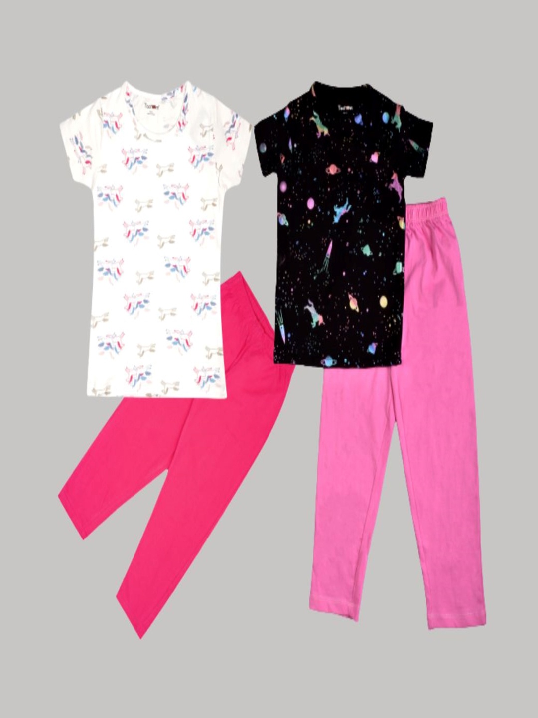 

Taatoom Girls Pack Of 2 Printed Pure Cotton Night suit, White
