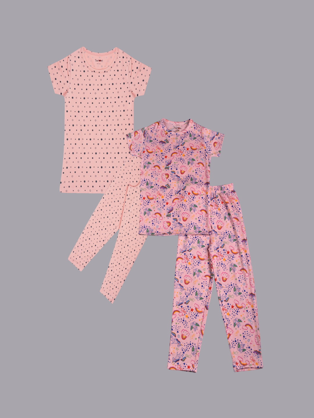 

Taatoom Girls Pack Of 2 Printed Pure Cotton Night suit, Peach