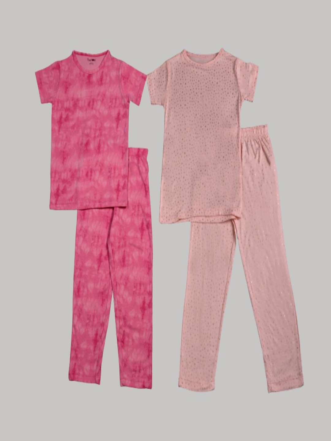 

Taatoom Girls Pack Of 2 Printed Pure Cotton Night suit, Pink
