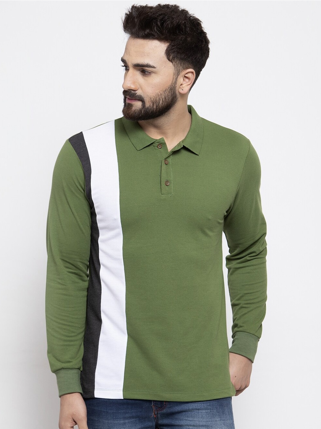 

Kalt Men Colourblocked Polo Collar T-shirt, Green