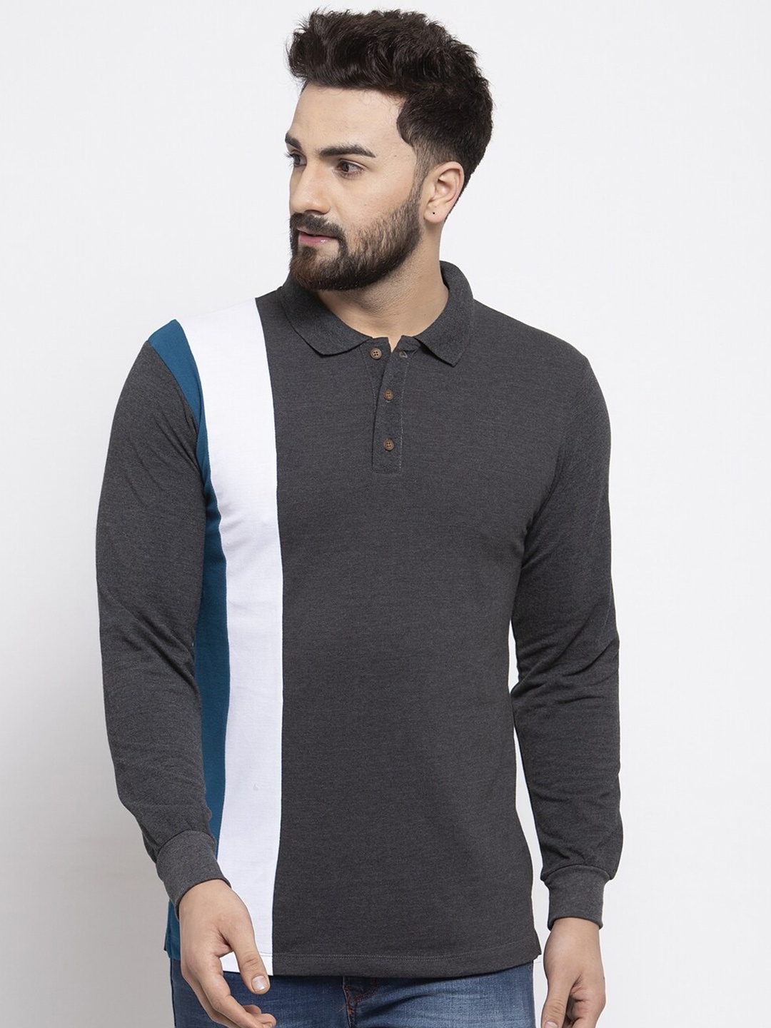 

Kalt Men Colourblocked Polo Collar T-shirt, White