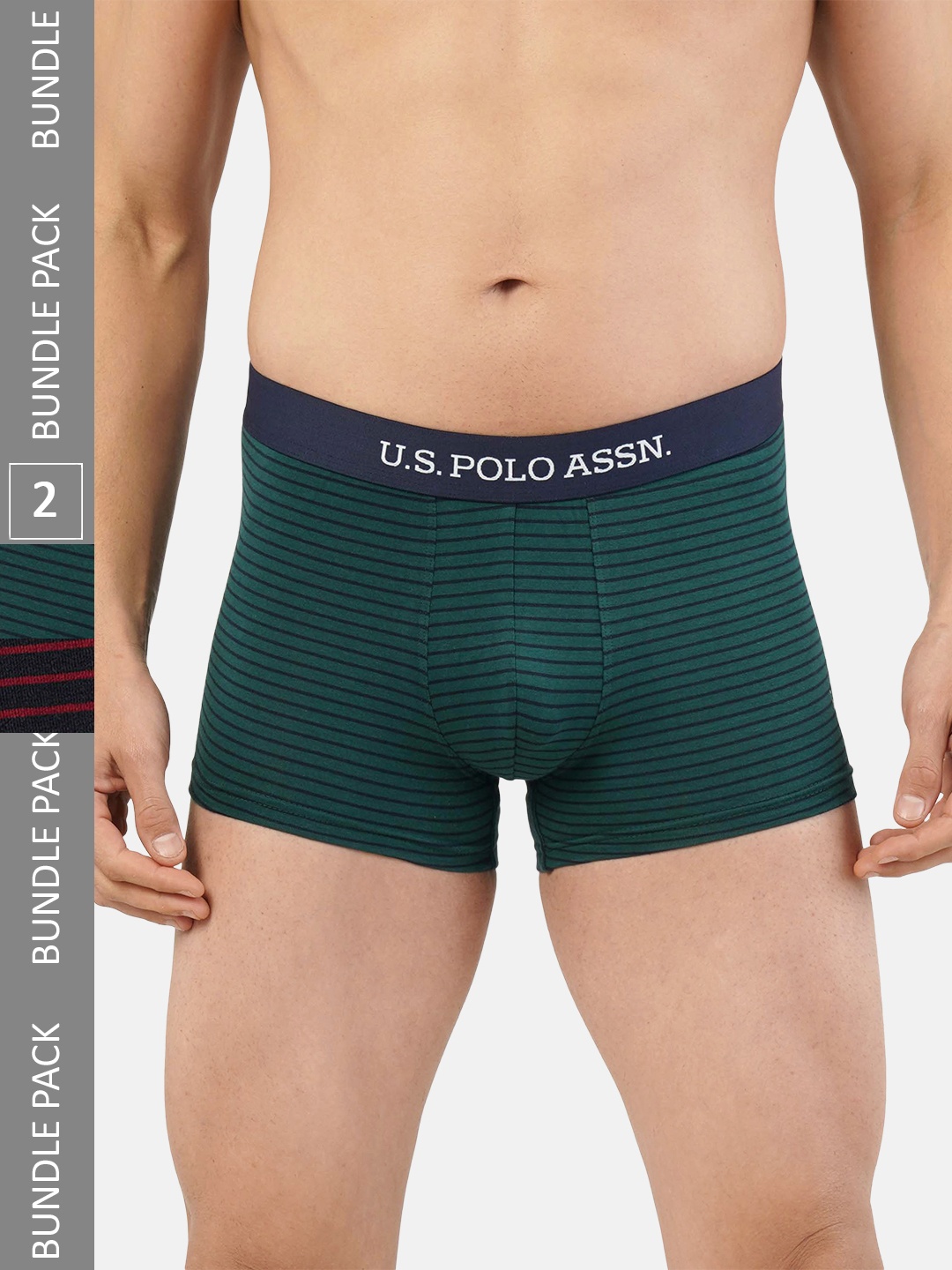 

U.S. Polo Assn. Men Pack Of 2 Striped Trunks ET005-DN1-P2, Green