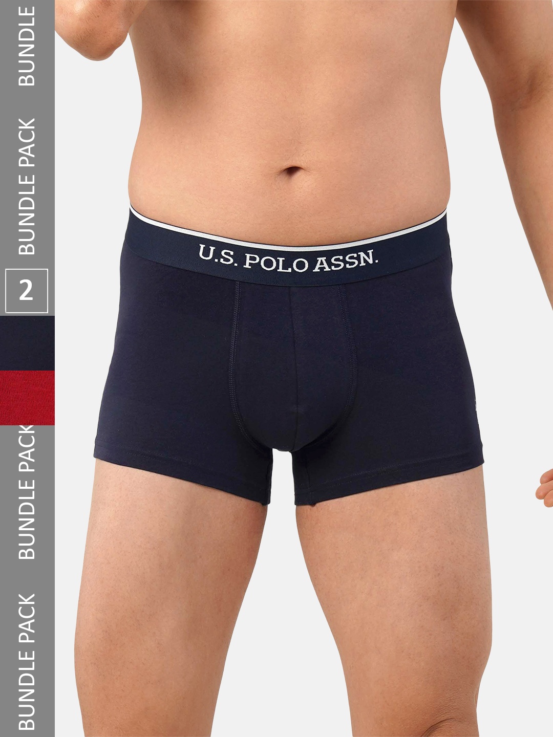 

U.S. Polo Assn. Men Pack Of 2 Solid Pure Cotton Trunks ET004-NR3-P2, Navy blue