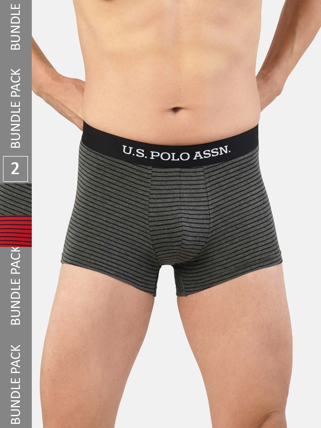 

U.S. Polo Assn. Men Pack Of 2 Striped Cotton Trunks ET005-GR1-P2, Grey