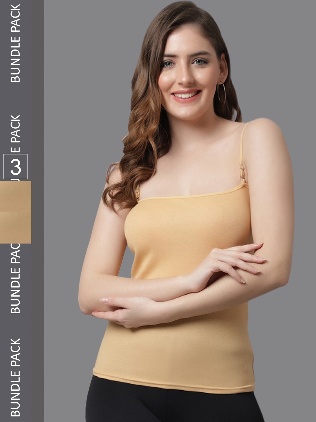 

KEX Women Pack Of 3 Cotton Sphagetti Camisoles, Beige