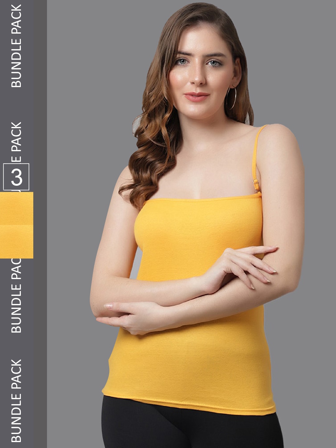 

KEX Women Pack Of 3 Pure Cotton Sphagetti Camisoles, Yellow
